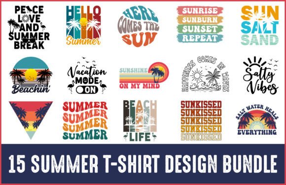 15 Summer T-Shirt Design Bundle